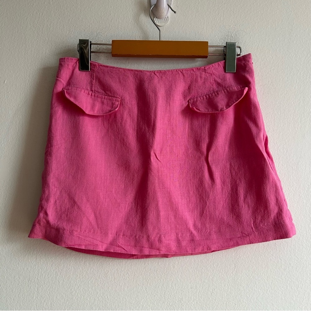 H&M Sz S Hot Pink Linen Blend Retro Mini Skirt